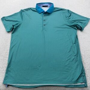 GREYSON Golf Polo Shirt Turquoise Geometric Print Short Sleeve Men's XL